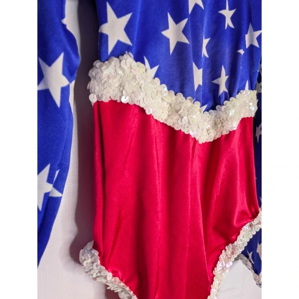 USA Stars and Stripes Dancewear Sequined Leotard Child Large OOC Pageant Glitzy